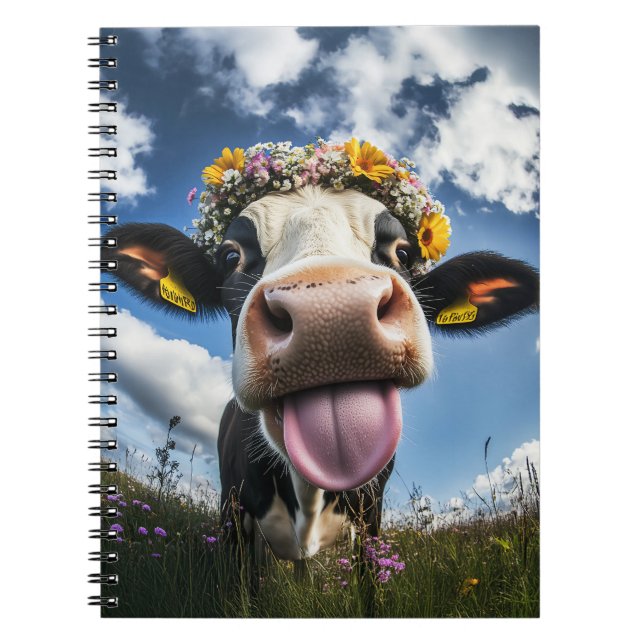 Caderno Espiral Vaca alegre no Bloom (Frente)