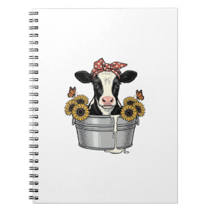 Caderno Espiral Vaca Antiga em Tubo Girassol Borboleta Vetor Desi