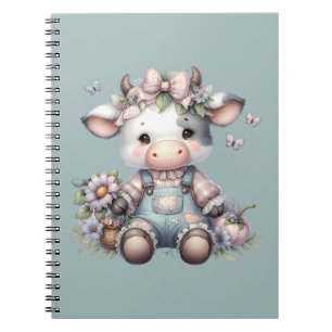 Caderno Espiral Vaca-Bebê de Pastel em Sobremesas com Flores