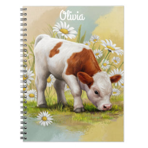 Caderno Espiral Vaca-bebê em um campo da Daisies
