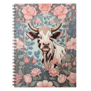 Caderno Espiral Vaca branca com fundo plano rosa