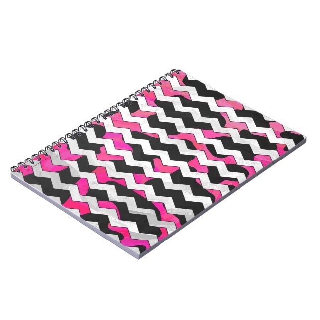 Caderno Espiral Vaca Chevron, rosa quente e Impressão preto (Left Side)