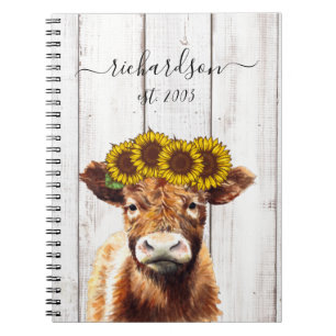 Caderno Espiral Vaca com Nome da Coroa de Girassol