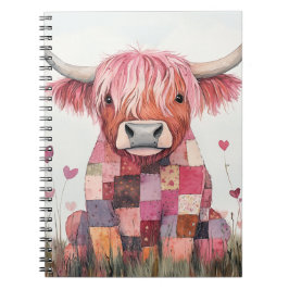 Caderno Espiral Vaca das Terras Altas em Patchwork no Dia dos Namo