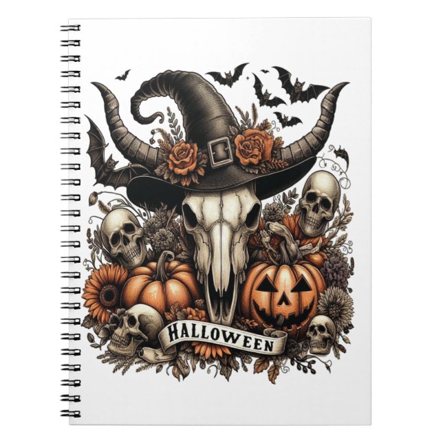 Caderno Espiral Vaca do Halloween do Caveira (Frente)
