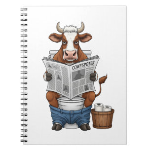 Caderno Espiral Vaca em PNG de toucador, Fazenda engraçado