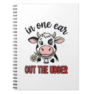 Caderno Espiral Vaca Engraçada Com Uma Orelha Para Fora Da Camiset