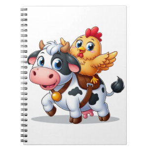Caderno Espiral vaca/ galinha de desenho animado fofa