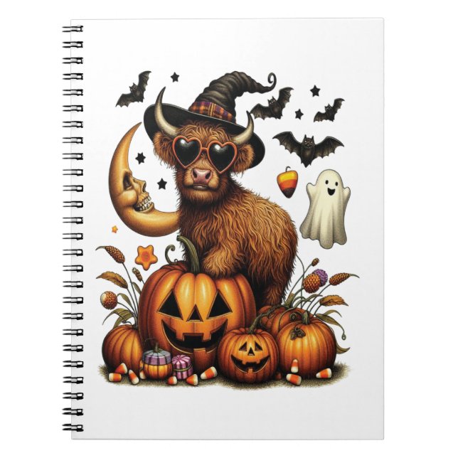 Caderno Espiral Vaca Highland no Halloween de Pumpkin (Frente)