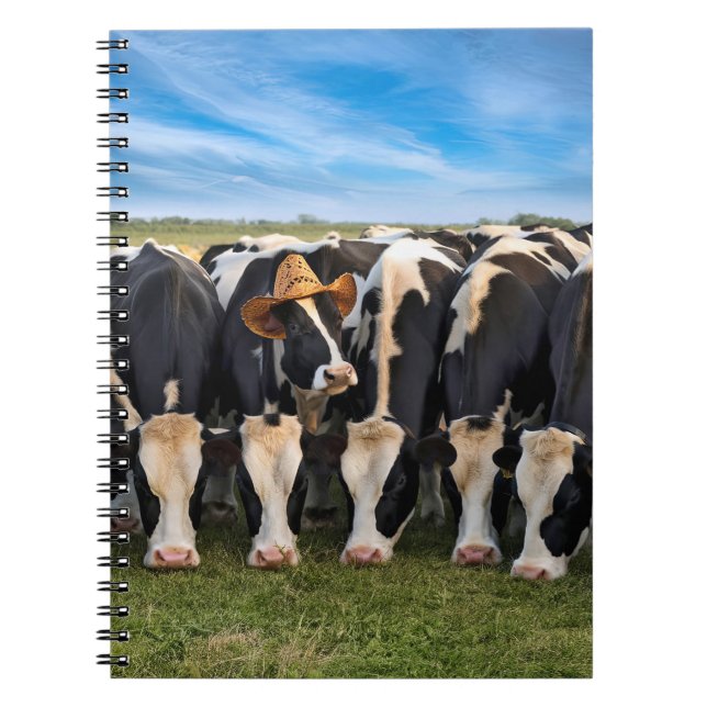 Caderno Espiral Vaca Holstein Vestindo um Chapéu de Cowboy (Frente)