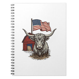 Caderno Espiral Vaca Longhorn Patriótica e Design Vetorial de Cele