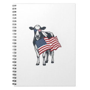 Caderno Espiral Vaca Patriótica Bandeira Americana Desenho de Grav
