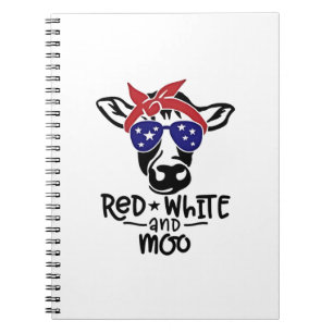 Caderno Espiral Vaca Patriótica Branca Vermelha e Moo Quarto de ju