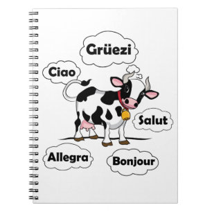 Caderno Espiral Vaca suíça Grüezi Bonjour Ciao Suiça