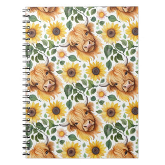 Caderno Espiral Vacas Altas E Flores Amarelas De Girassol