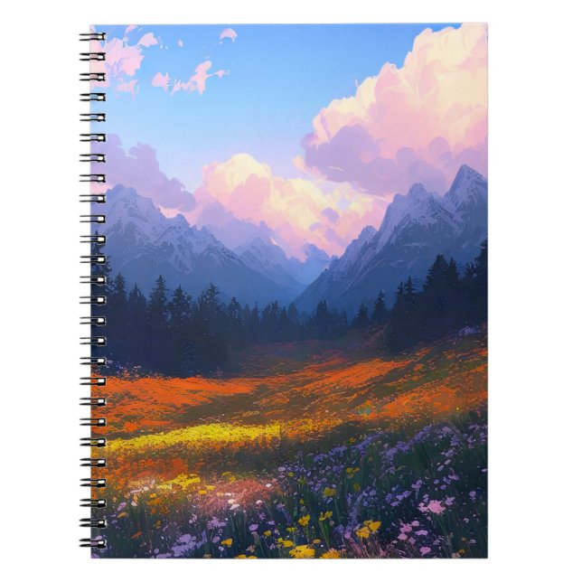 Caderno Espiral Vale de Captivação com Flores Vibrantes (Frente)