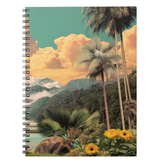Caderno Espiral Vale Tropical Surreal com Palmeiras (Frente)