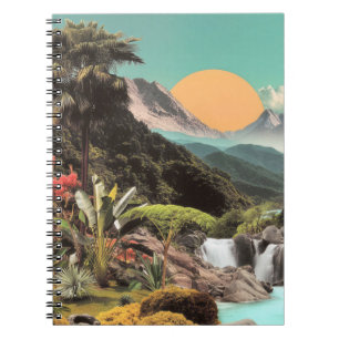 Caderno Espiral Vale Tropical Surreal Com Quedas De Água