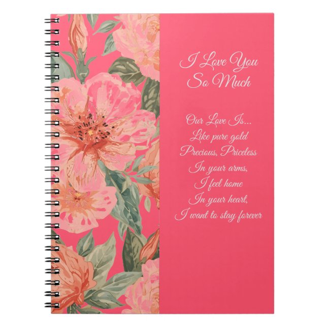Caderno Espiral Valentines Day, I Love You So Much, Love Poem, (Frente)