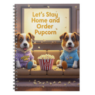 Caderno Espiral Vamos ficar em casa e pedir cães de animação da Pu
