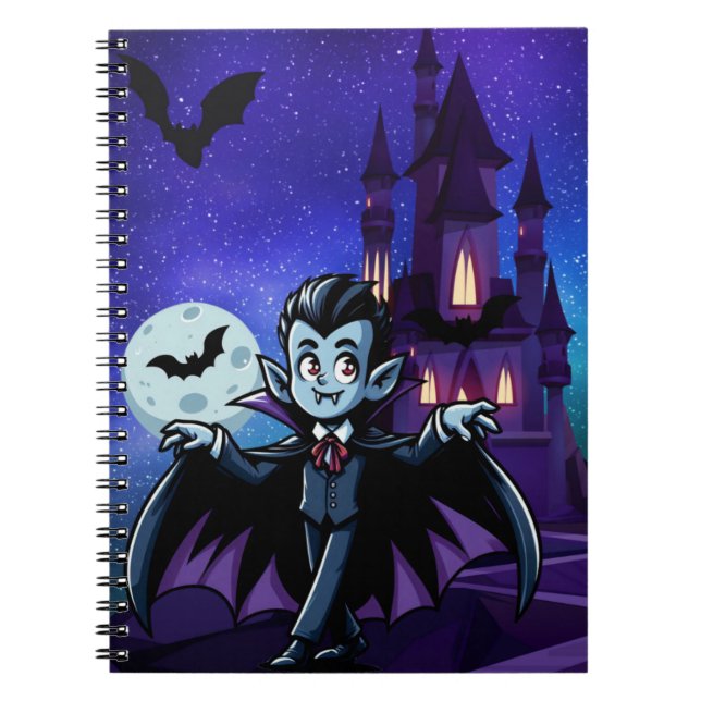 Caderno Espiral Vampiro bonitinho e branco do Halloween (Frente)