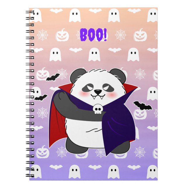 Caderno Espiral Vampiro do Bebê Cute do Halloween Panda Dracula (Frente)