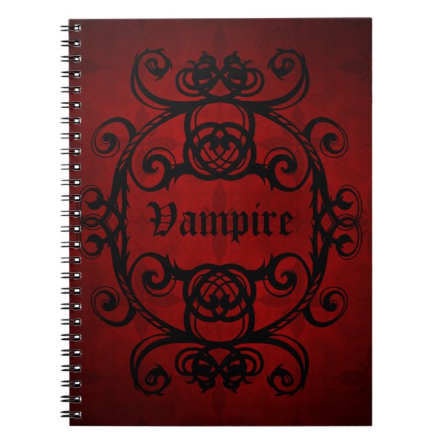 Caderno Espiral Vampiro gótico legante vermelho e preto (Frente)