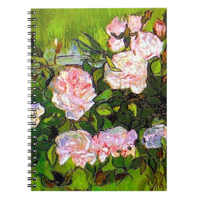 Caderno Espiral Van Gogh ainda vive com rosas rosa (Frente)