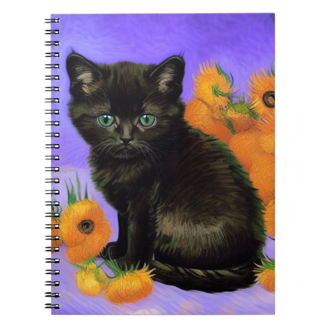 Caderno Espiral Van Gogh Black Kitten com Girassóis (Frente)