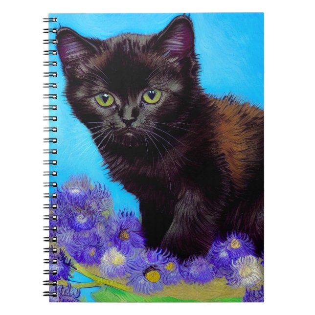 Caderno Espiral Van Gogh Cat e Flores (Frente)