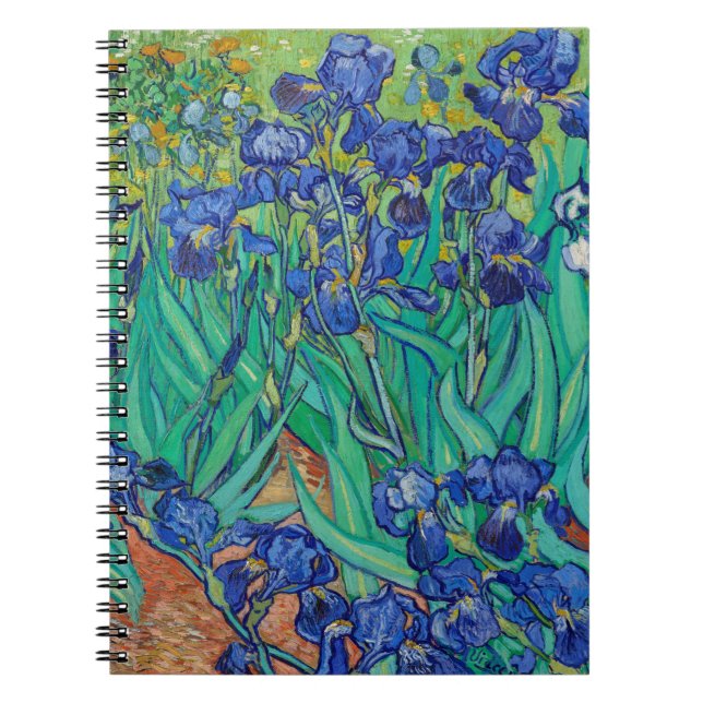 Caderno Espiral Van Gogh Irises. Inimpressionismo floral azul (Frente)