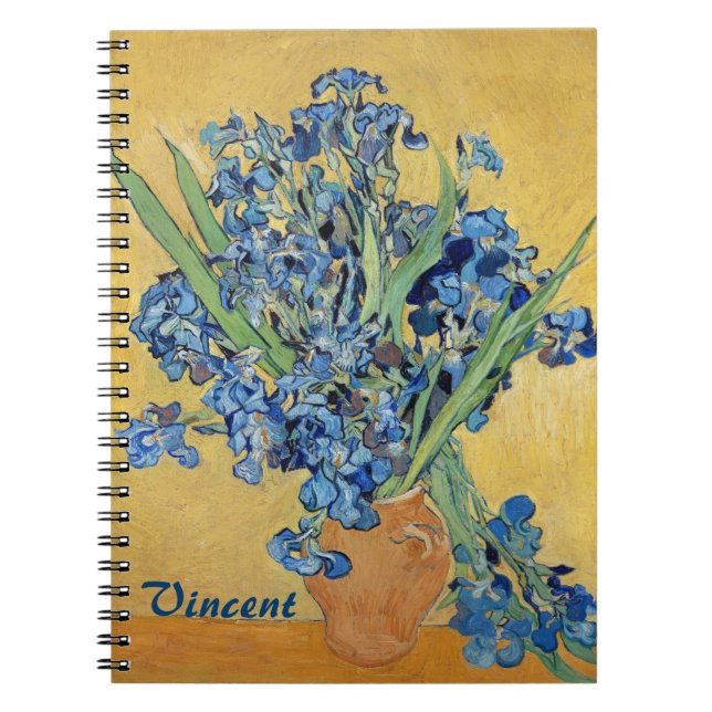 Caderno Espiral Van Gogh Irises Vase Blue Flowers Buquê Belas Arte (Frente)