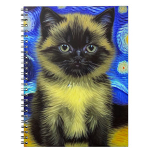 Caderno Espiral Van Gogh Starry Night Siamese Cat