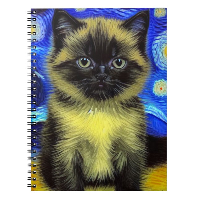 Caderno Espiral Van Gogh Starry Night Siamese Cat (Frente)