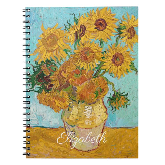 Caderno Espiral Van Gogh Sunflowers Yellow Flowers  Floral  (Frente)