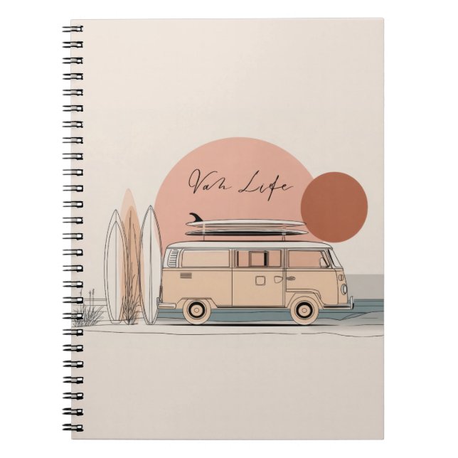 Caderno Espiral Van Life Surf Van – Retro Beach Camper Aesthetic (Frente)