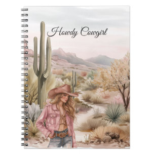 Caderno Espiral Vaqueira Loira do Deserto de Cactus Ocidental