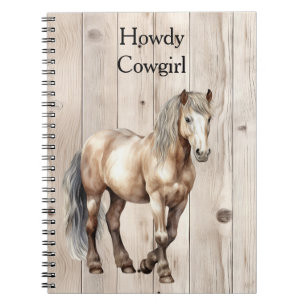 Caderno Espiral Vaqueira Ocidental Cowboy Cavalo Madeira Falsa