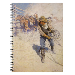 Caderno Espiral Vaqueiros ocidentais do vintage, na cerca por NC