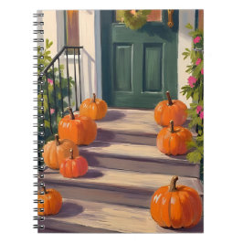 Caderno Espiral Varanda de Abóbora de Outono | Pintura de Ação de 