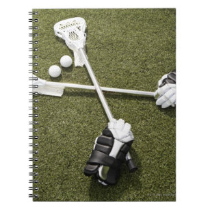 Caderno Espiral Varas, luvas e bolas do Lacrosse em artificial