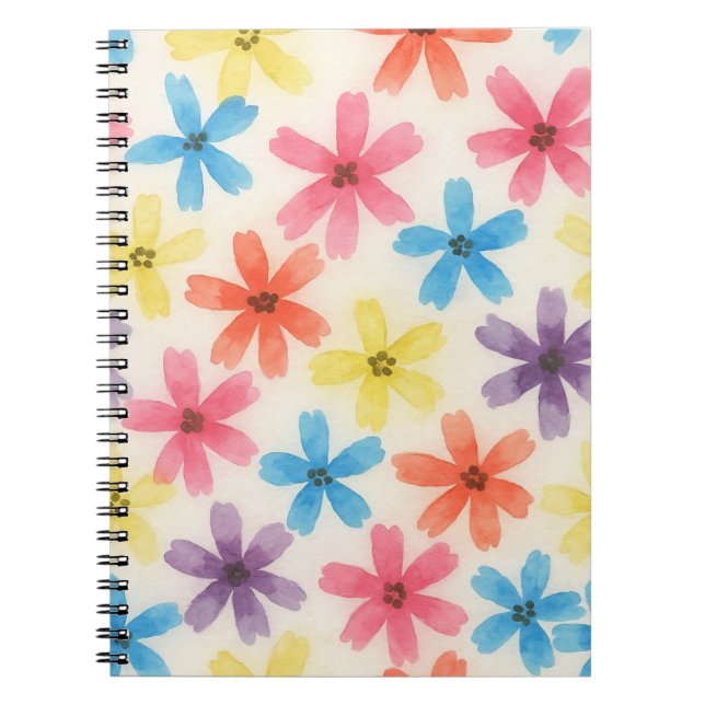Caderno Espiral Várias Flores Coloridas Aquarela (Frente)