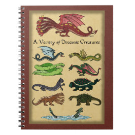 Caderno Espiral Variedade de criaturas draconianas