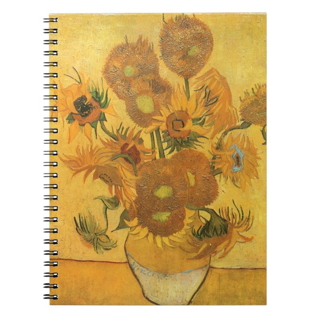 Caderno Espiral Vase com 15 Girassóis por Vincent van Gogh (Frente)