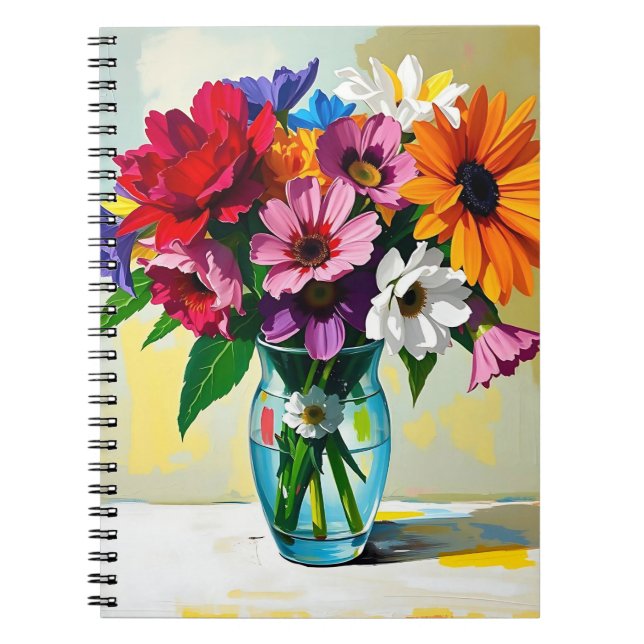 Caderno Espiral Vaso de Flores de Vidro Bonito (Frente)