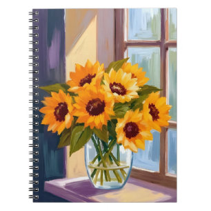 Caderno Espiral Vaso de Girassóis   Aquarela de Buquê Floral Amare