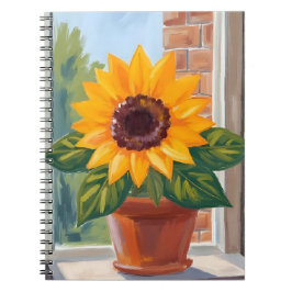 Caderno Espiral Vaso de Girassol Amarelo Aquarela Floral