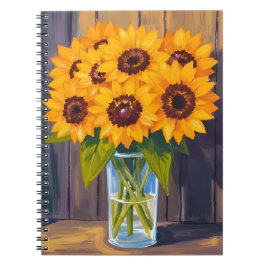 Caderno Espiral Vaso de Girassol | Aquarela de Flor Amarela