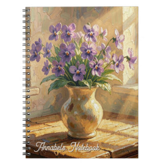 Caderno Espiral Vaso de Violetas Roxas Personalizadas Impasto
