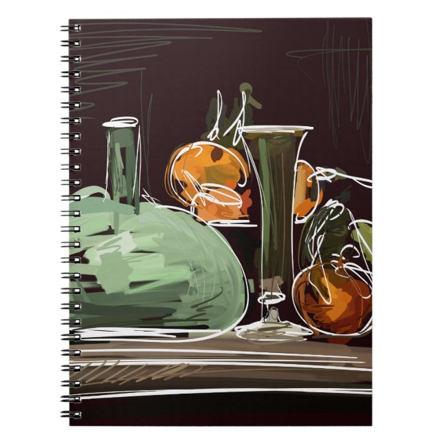 Caderno Espiral Vaso Verde Fruta expressionista (Frente)